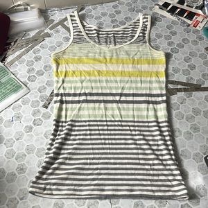 Merona XS Stripes Yellow Green Gray Slight V Neck Graphic Tank Top